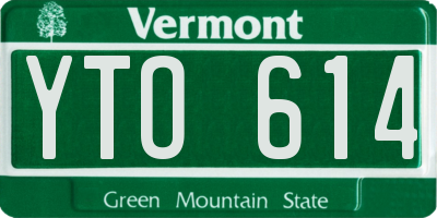 VT license plate YTO614