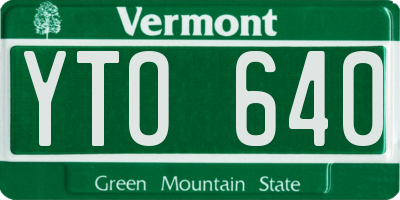VT license plate YTO640