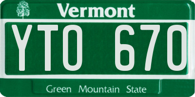 VT license plate YTO670