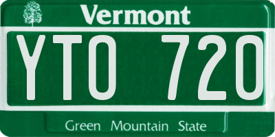 VT license plate YTO720