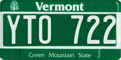 VT license plate YTO722