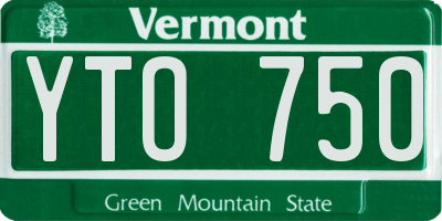VT license plate YTO750