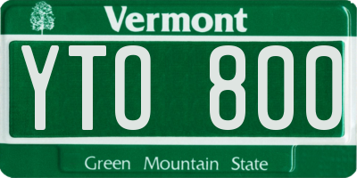 VT license plate YTO800