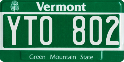 VT license plate YTO802