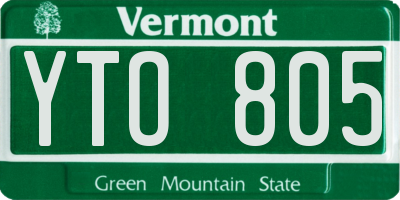 VT license plate YTO805
