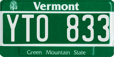 VT license plate YTO833