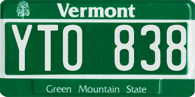 VT license plate YTO838