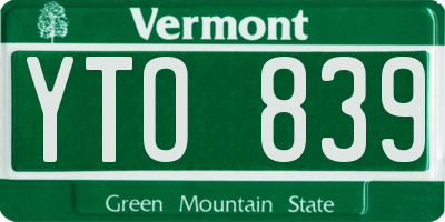 VT license plate YTO839