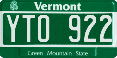 VT license plate YTO922