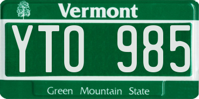 VT license plate YTO985