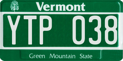 VT license plate YTP038