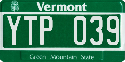 VT license plate YTP039