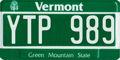 VT license plate YTP989