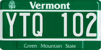VT license plate YTQ102