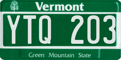 VT license plate YTQ203