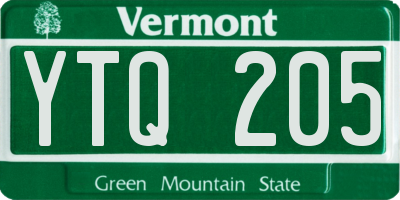 VT license plate YTQ205