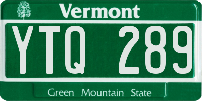 VT license plate YTQ289