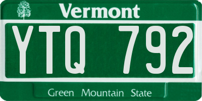 VT license plate YTQ792