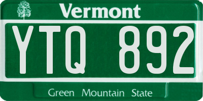 VT license plate YTQ892
