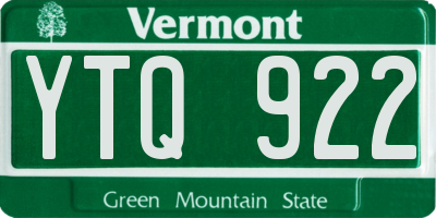 VT license plate YTQ922