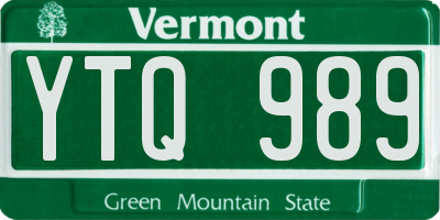 VT license plate YTQ989
