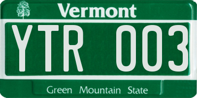 VT license plate YTR003