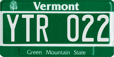 VT license plate YTR022