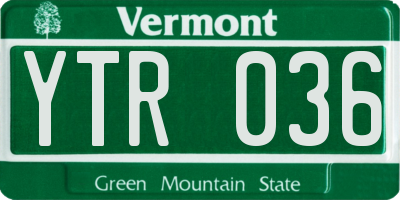 VT license plate YTR036