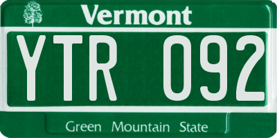 VT license plate YTR092