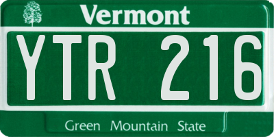 VT license plate YTR216