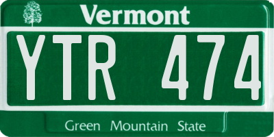 VT license plate YTR474