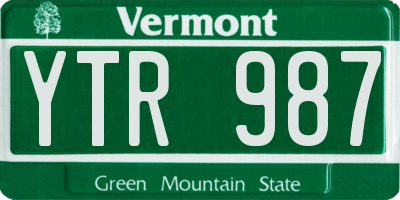 VT license plate YTR987