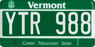 VT license plate YTR988