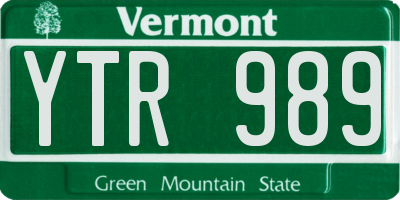 VT license plate YTR989