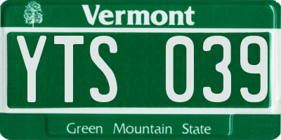 VT license plate YTS039