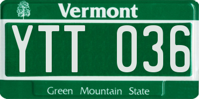 VT license plate YTT036