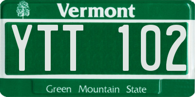 VT license plate YTT102