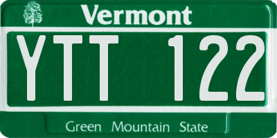 VT license plate YTT122