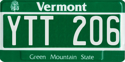 VT license plate YTT206