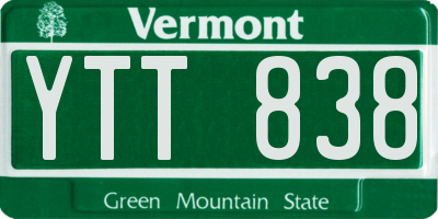 VT license plate YTT838