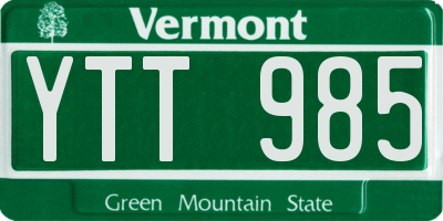 VT license plate YTT985