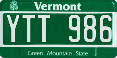 VT license plate YTT986