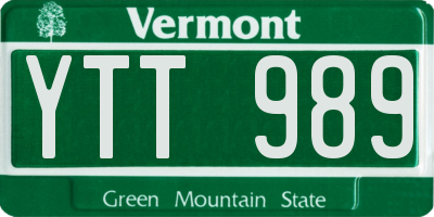 VT license plate YTT989