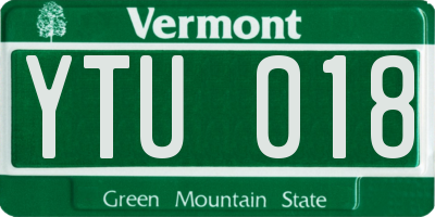 VT license plate YTU018