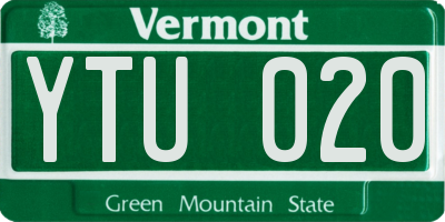 VT license plate YTU020