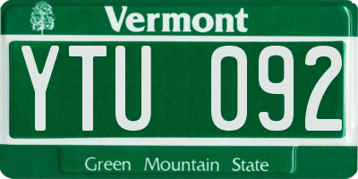 VT license plate YTU092