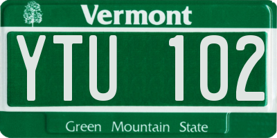 VT license plate YTU102