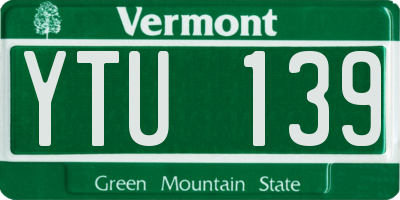 VT license plate YTU139
