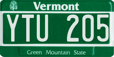 VT license plate YTU205