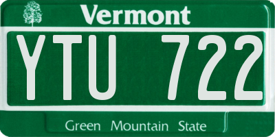 VT license plate YTU722